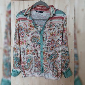 Zara Womens Paisley Button Down Blouse Size Small